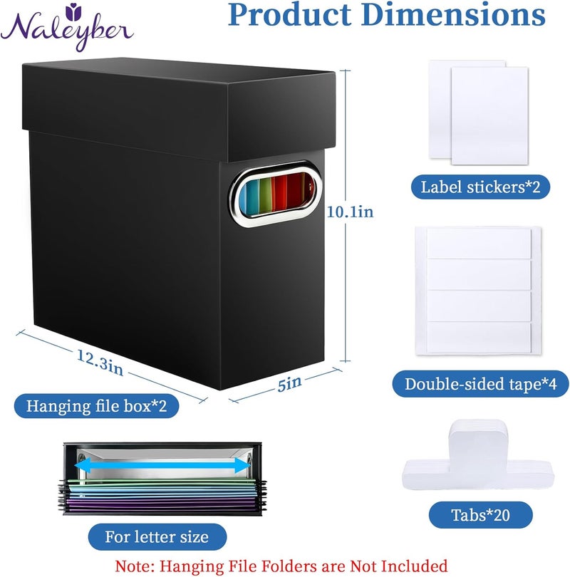 Naleyber File Organizer Box with Lid & Handle, Heavy Duty Hanging File Folder Storage Boxes for Letter Size, Portable Filing Organizer for Office, Home, Classroom, Black 2 Pack - Image 2